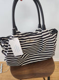 STEVIE BLACK AND WHITE STRIPED DESIGNER DIAPER BAG BY KATE SPADE