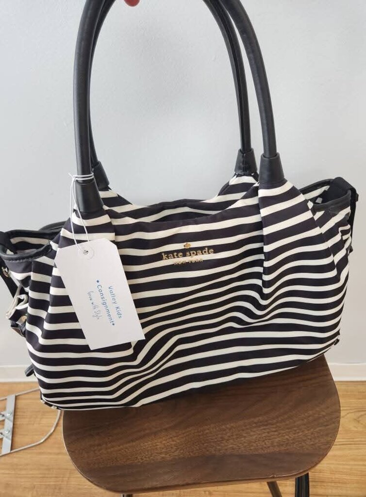 STEVIE BLACK AND WHITE STRIPED DESIGNER DIAPER BAG BY KATE SPADE