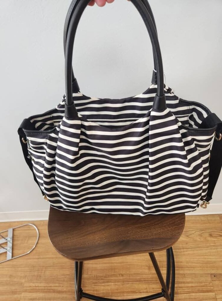 STEVIE BLACK AND WHITE STRIPED DESIGNER DIAPER BAG BY KATE SPADE