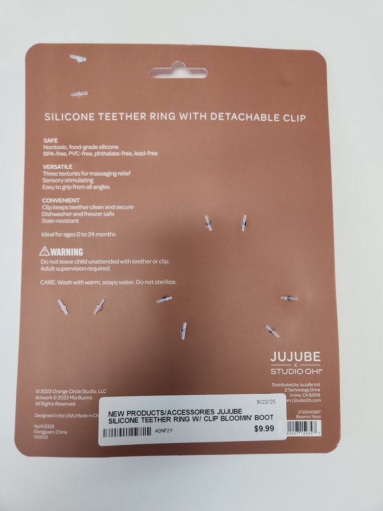 SILICONE TEETHER RING W/ CLIP BLOOMIN' BOOT