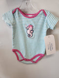 AQUA STRIPED ONESIE WITH SEAHORSE