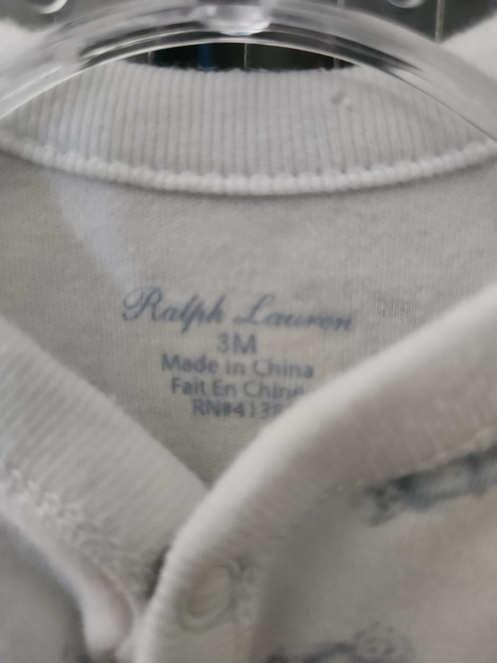 * Ralph Lauren White Baby Sleeper with Blue Bear Print, size 3mos.