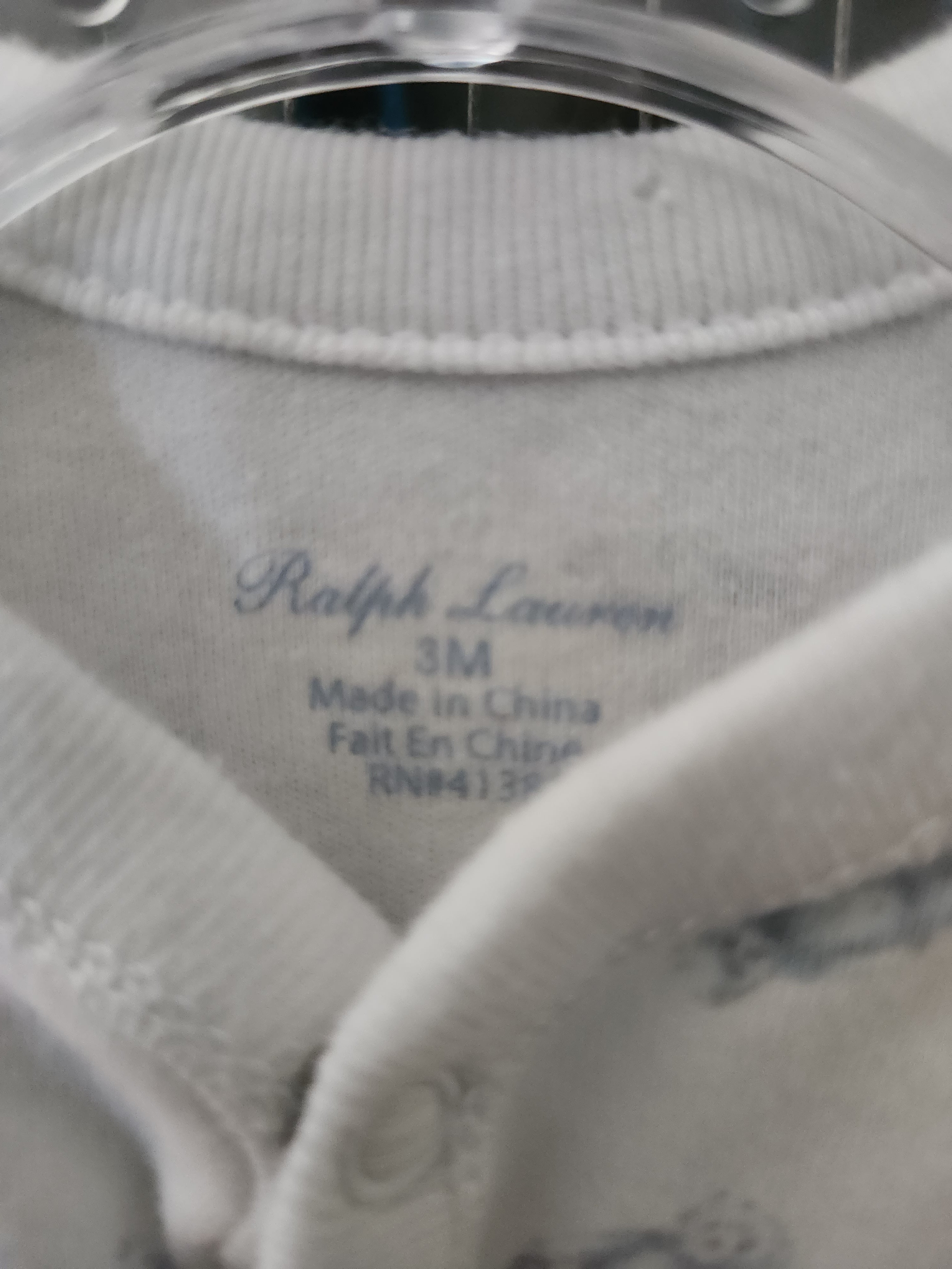 * Ralph Lauren White Baby Sleeper with Blue Bear Print, size 3mos.