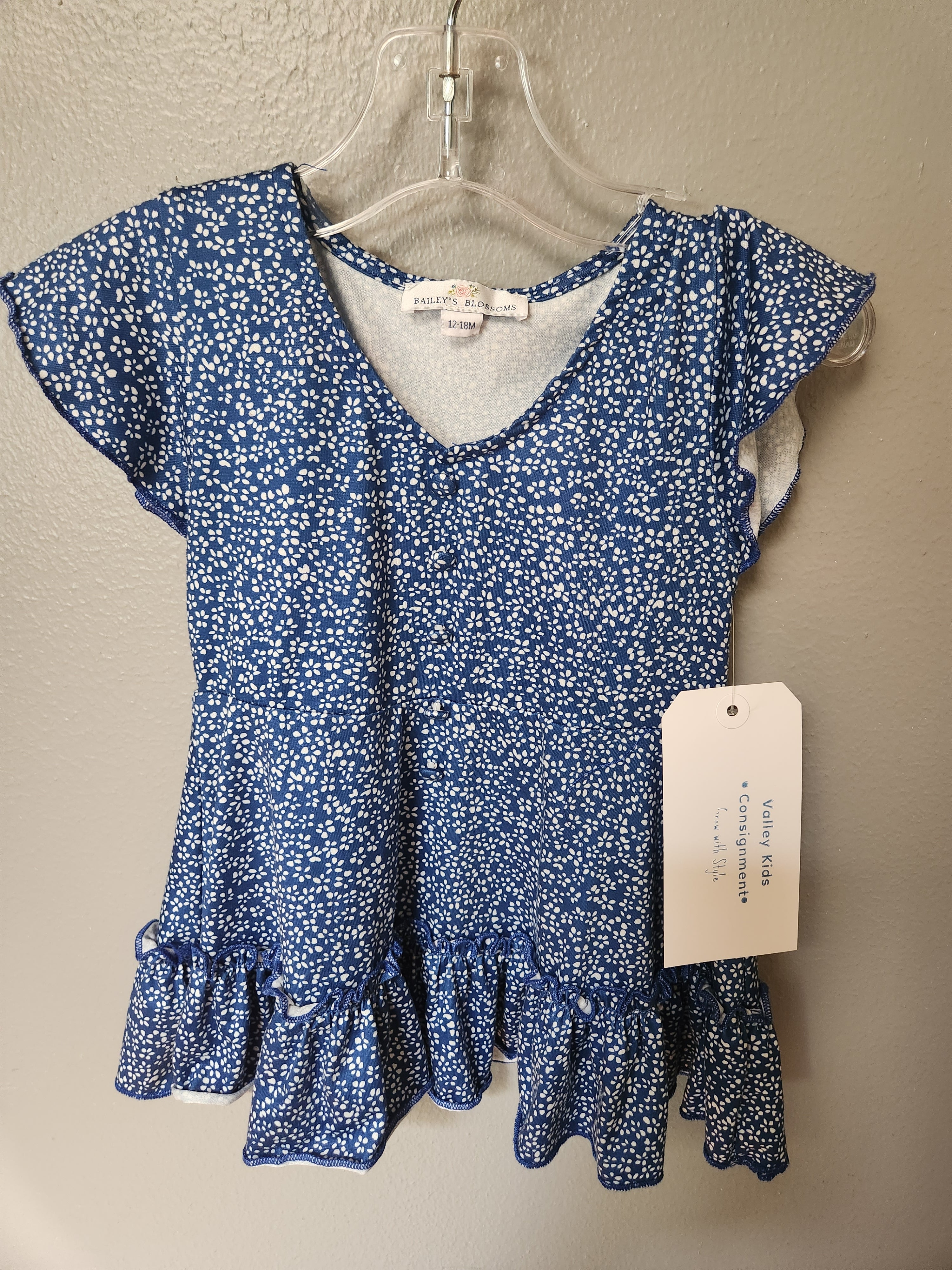 * Bailey's Blossoms Blue Floral Dress, size 12-18mos.