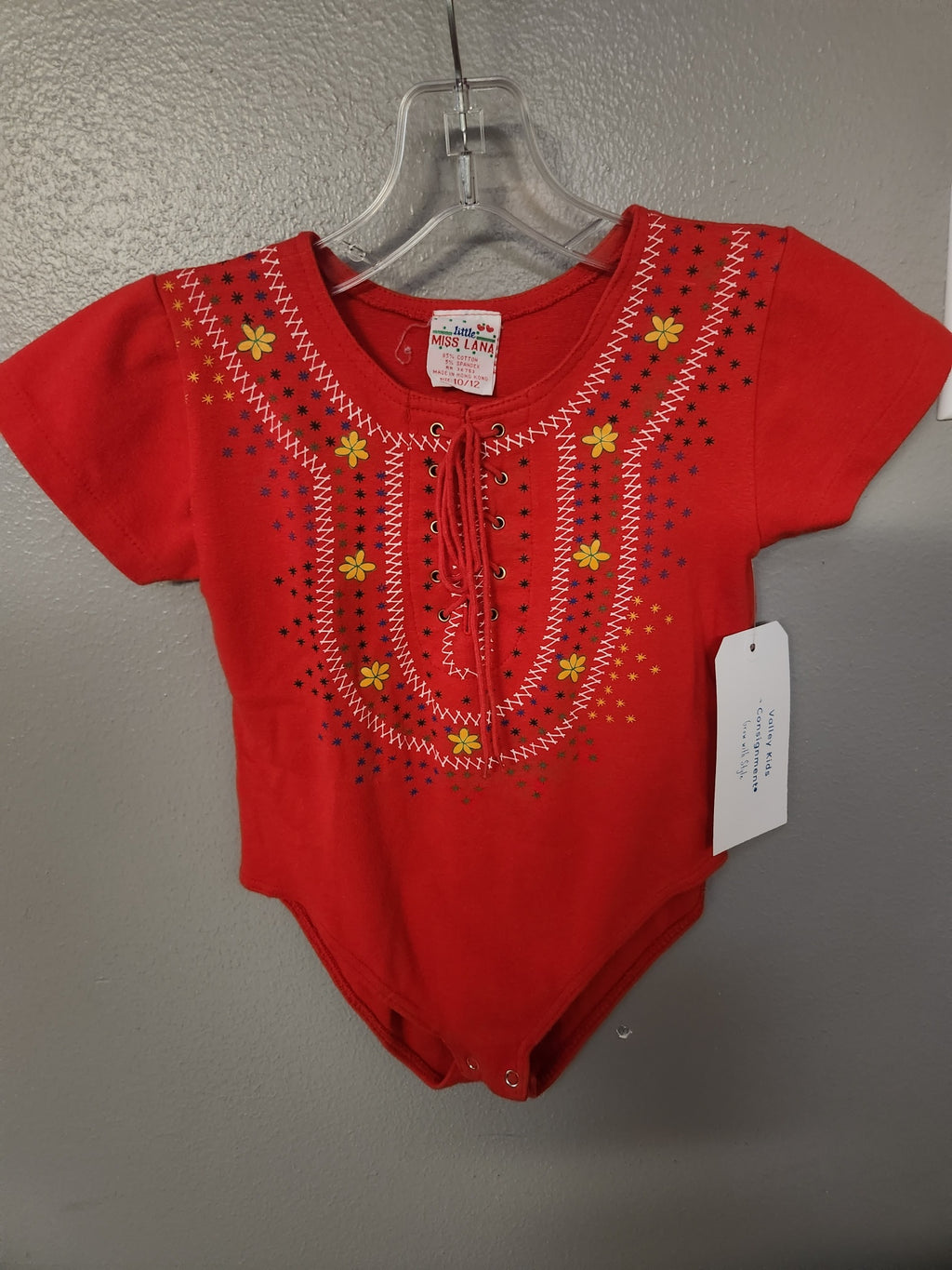 * LITTLE MISS LANA LACE-UP ONESIE SHIRT, SIZE 10/12