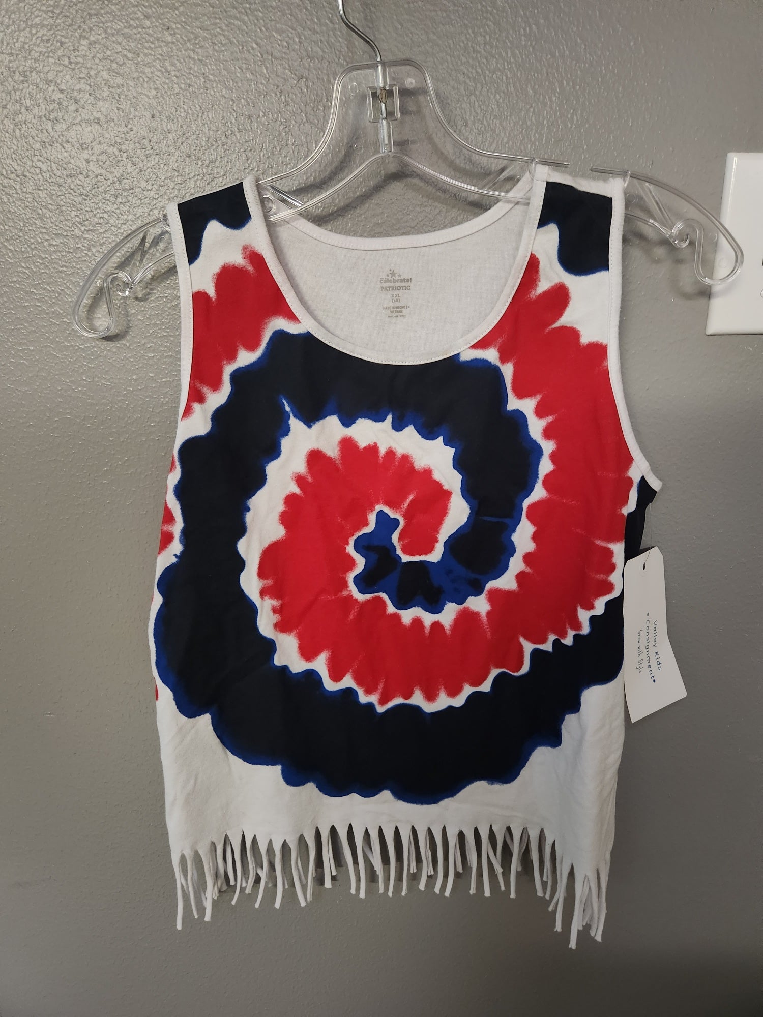 * Patriotic Fringed Tie-Dye Tank Top, size 18