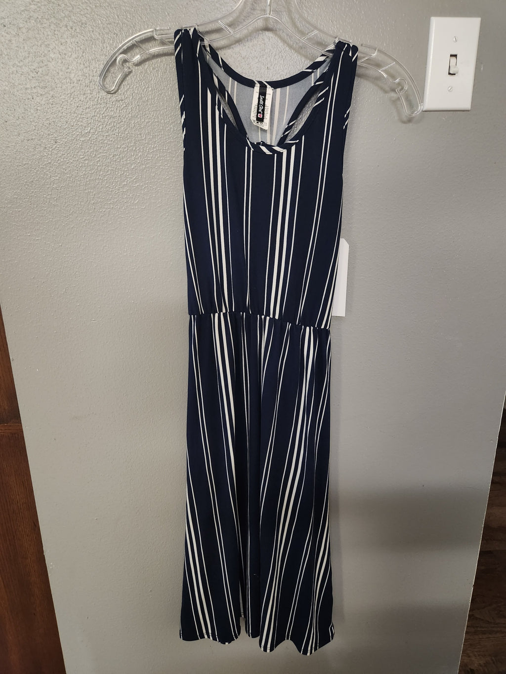 * INSTA GIRL TANK TOP NAVY W/ WHITE STRIPED SUMMER DRESS, SIZE 7/8