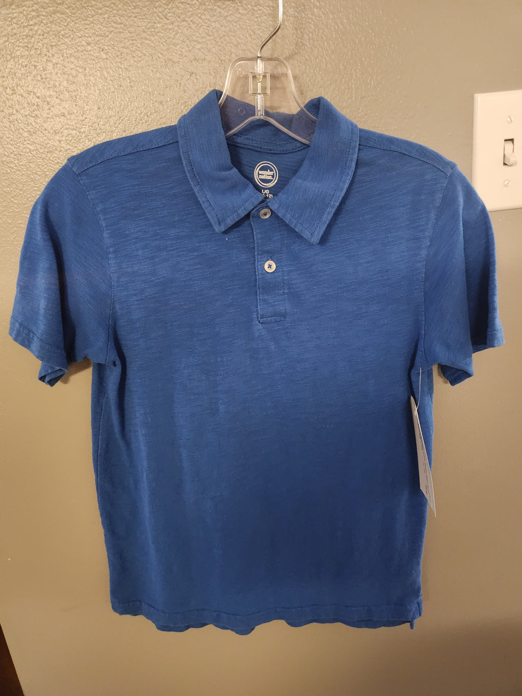 * WONDER NATION BOYS' BLUE POLO, SIZE 10/12
