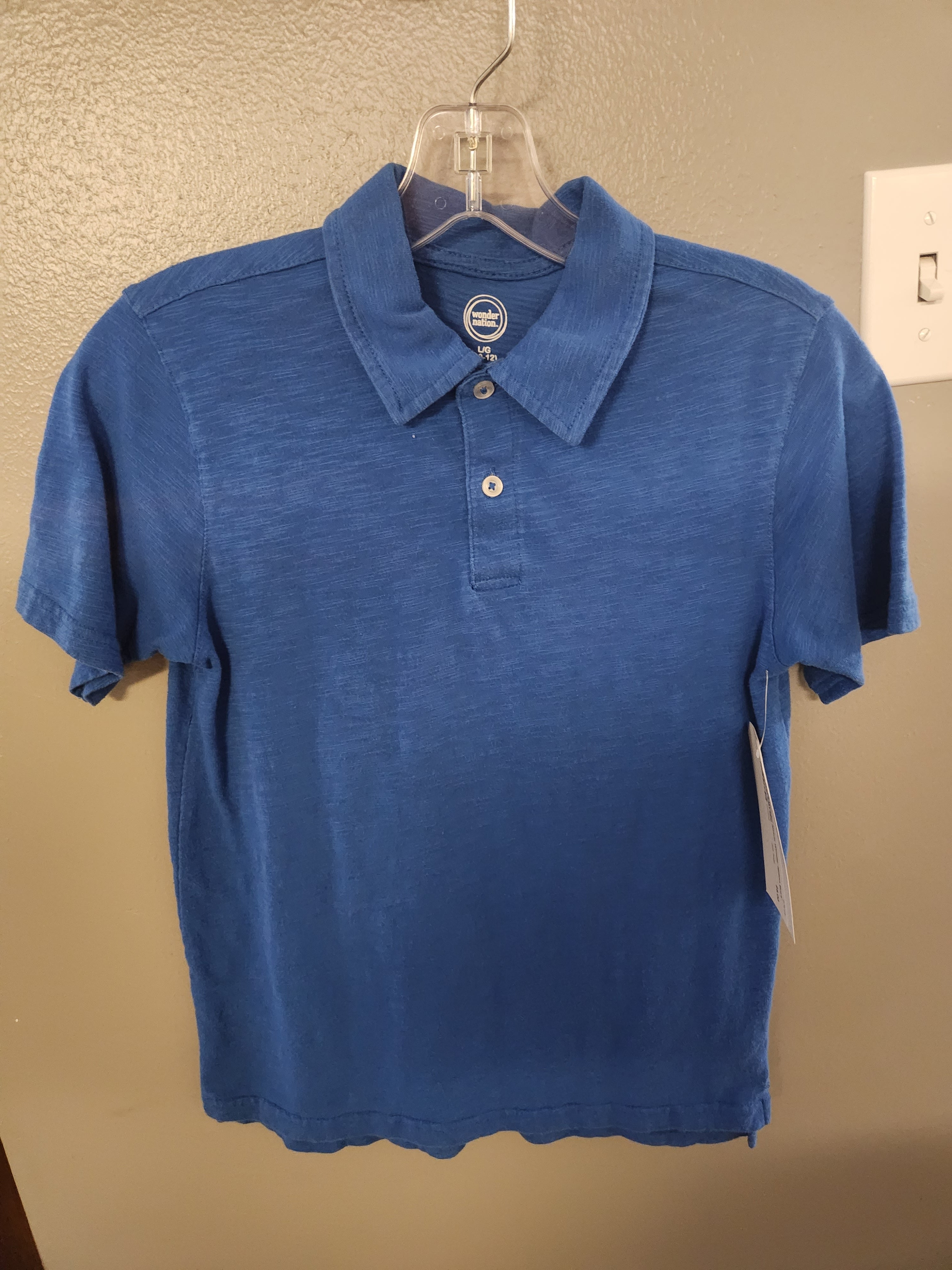 * WONDER NATION BOYS' BLUE POLO, SIZE 10/12