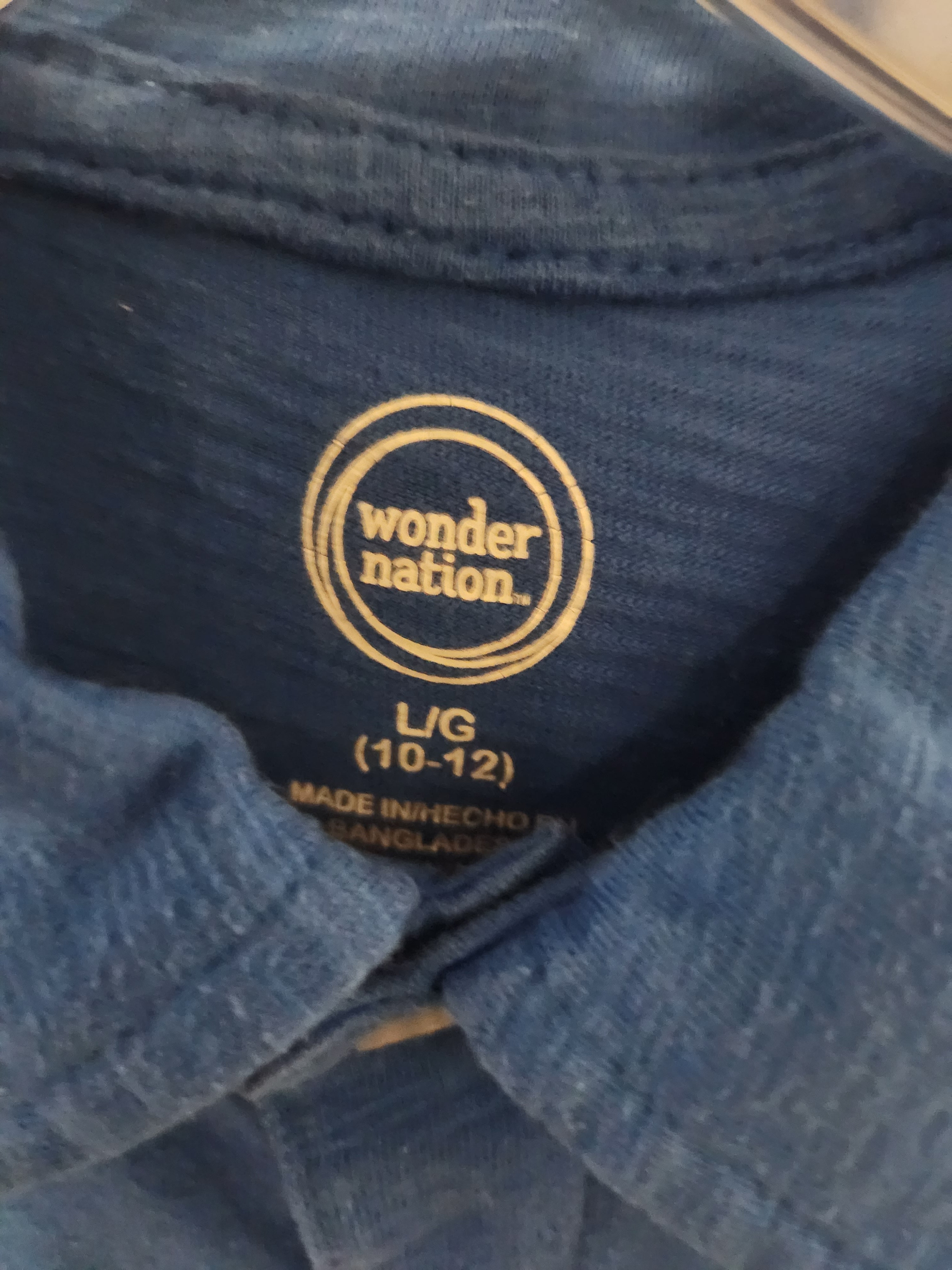* WONDER NATION BOYS' BLUE POLO, SIZE 10/12