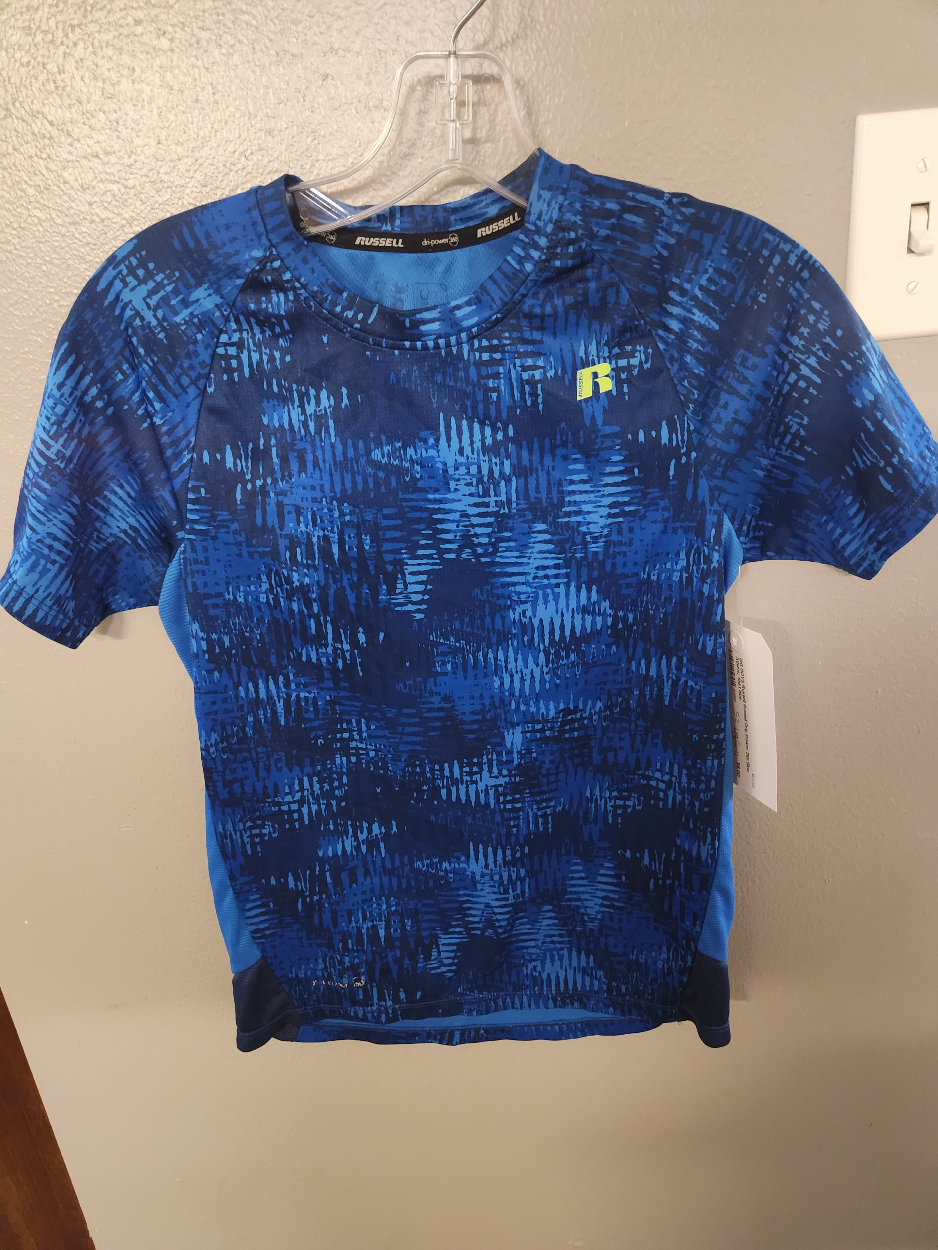 * RUSSELL BLUE ATHLETIC SHIRT, SIZE 10/12