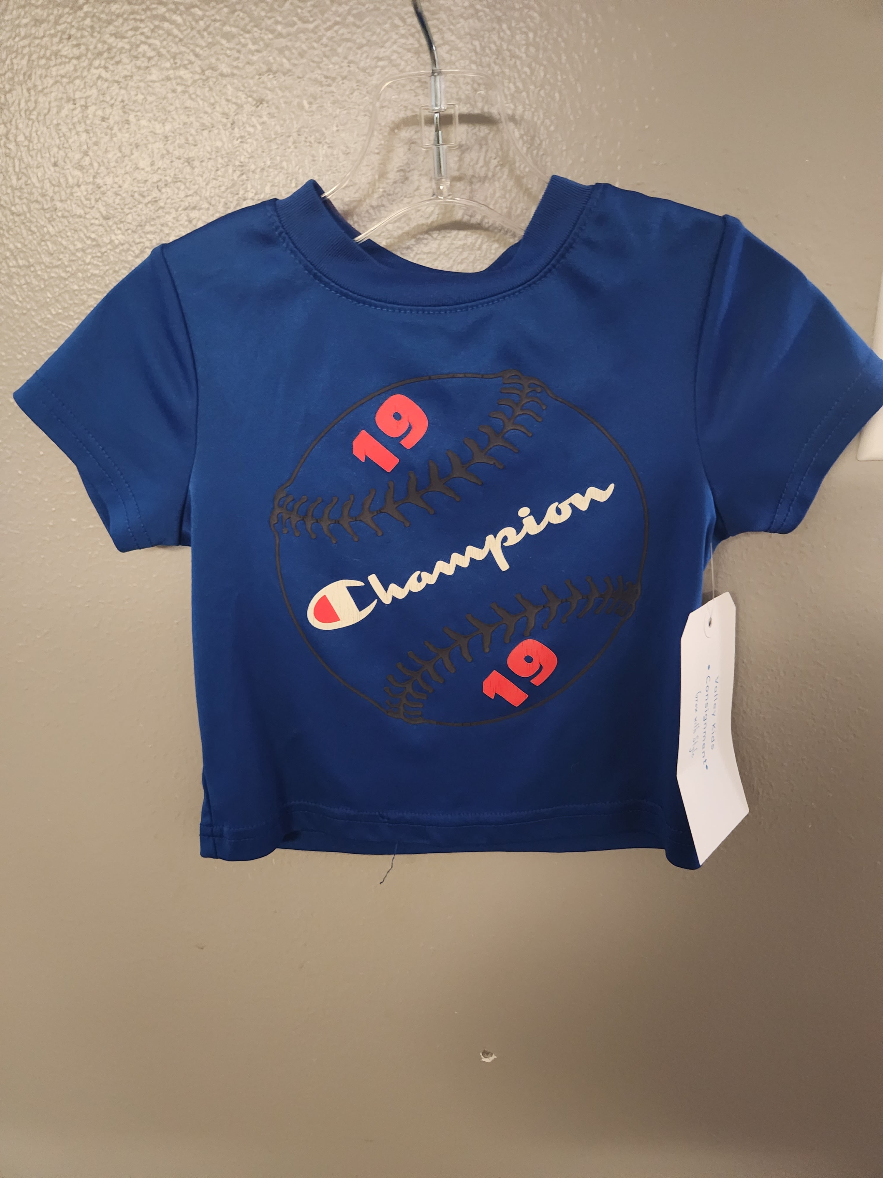 * CHAMPION BLUE BASEBALL T-SHIRT, SIZE 18MOS.