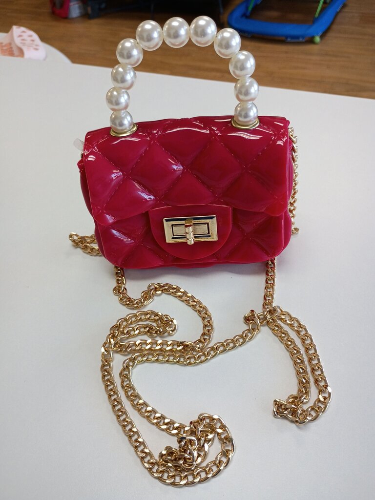 Mini Red Quilted Handbag with Pearl Handle