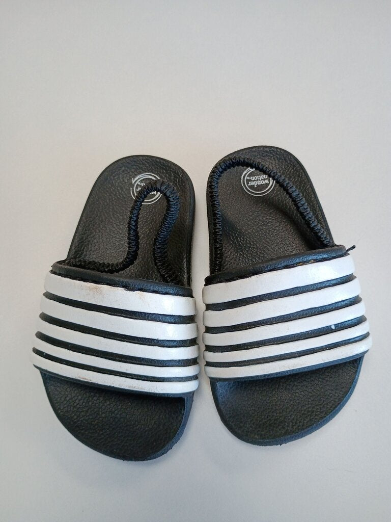 Black and White Striped Slide Sandals