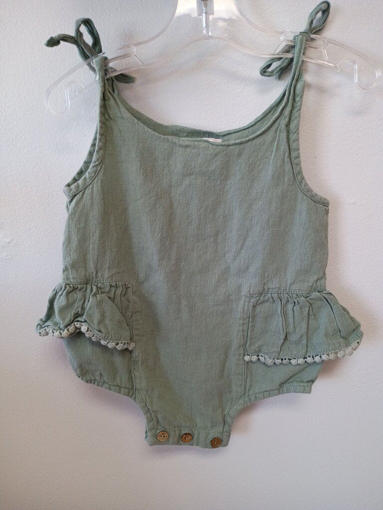 Yo Baby Green Sleeveless Ruffled Romper