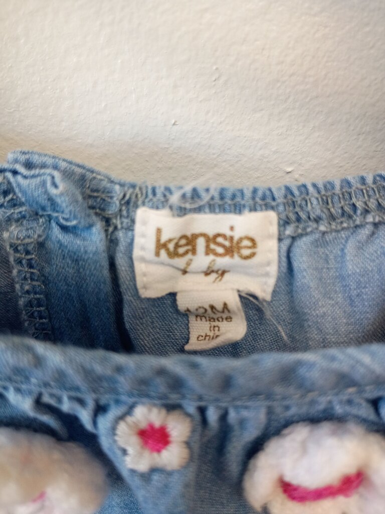 Kensie Denim Baby Romper with Floral Embroidery