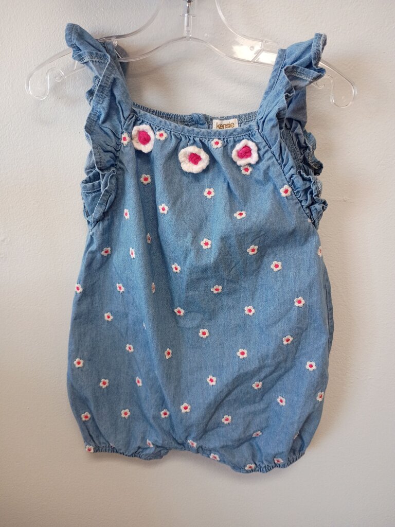 Kensie Denim Baby Romper with Floral Embroidery