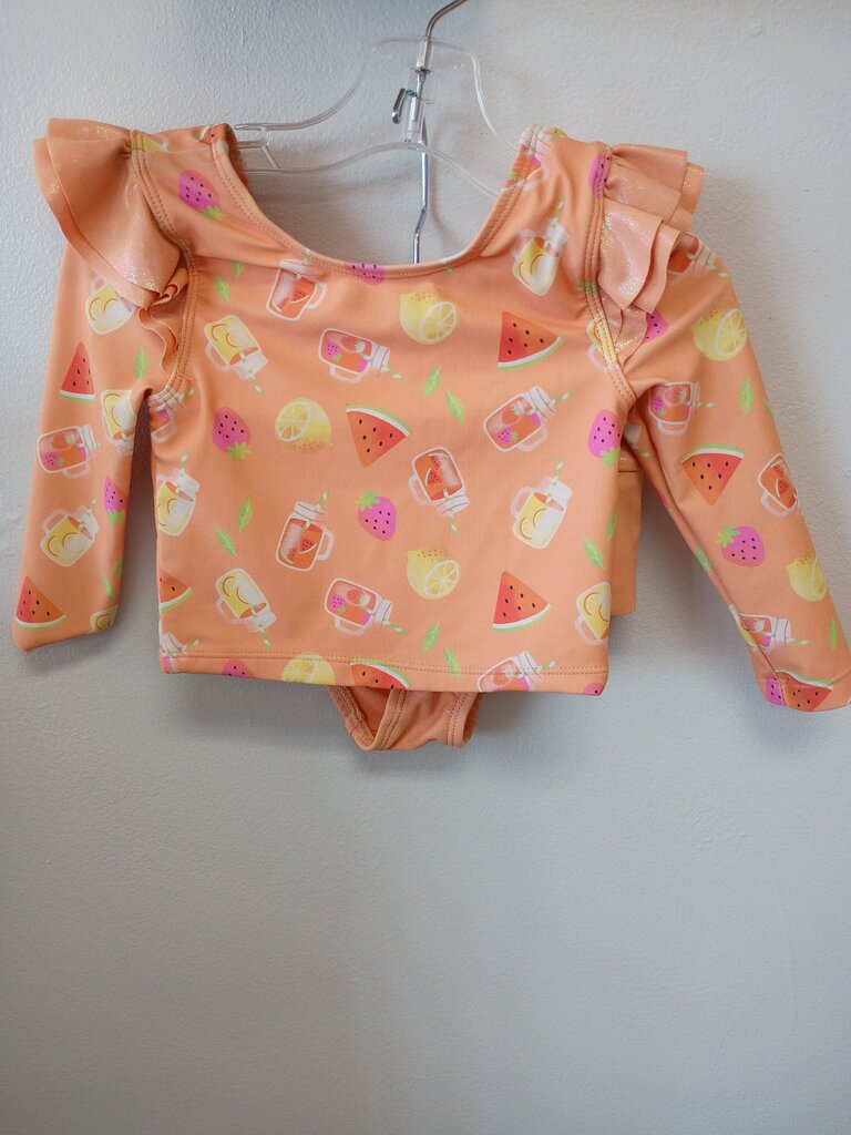 Girls' Orange Fruit Print Swimsuit