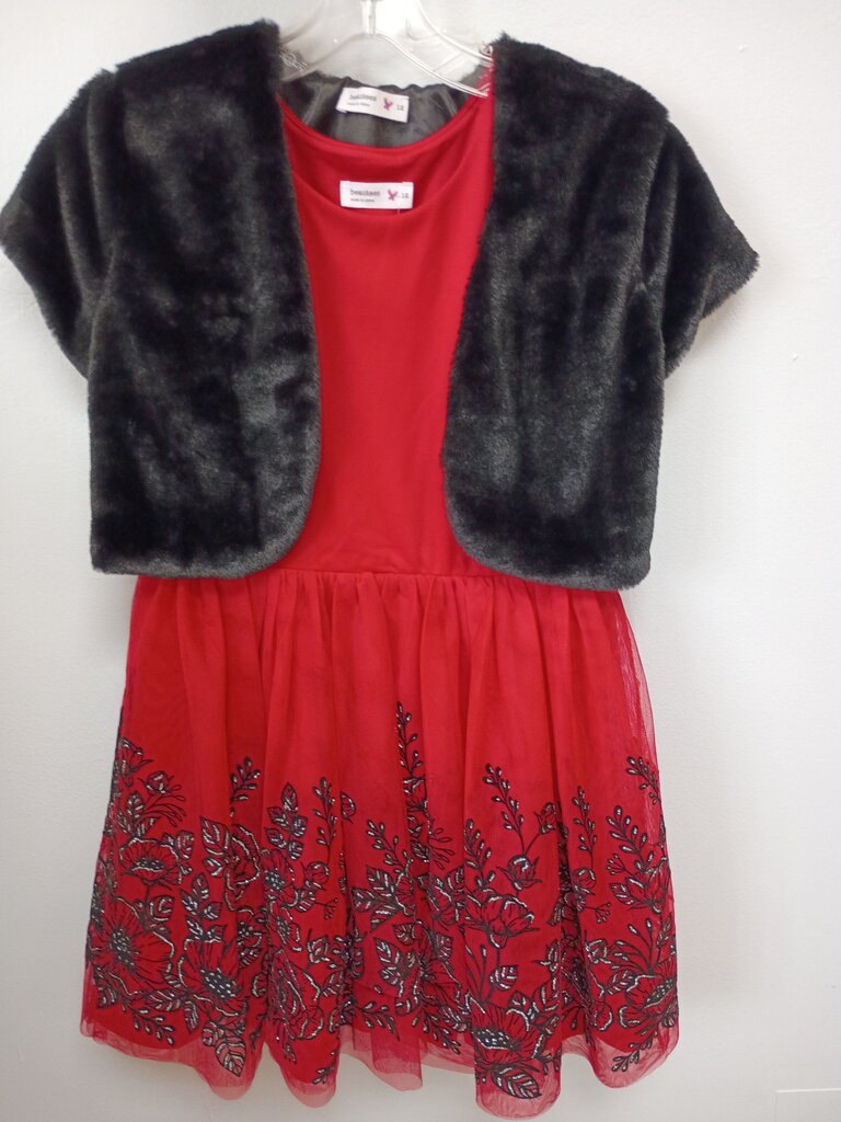 Red Dress with Floral Embroidery and Jacket, SZ 12