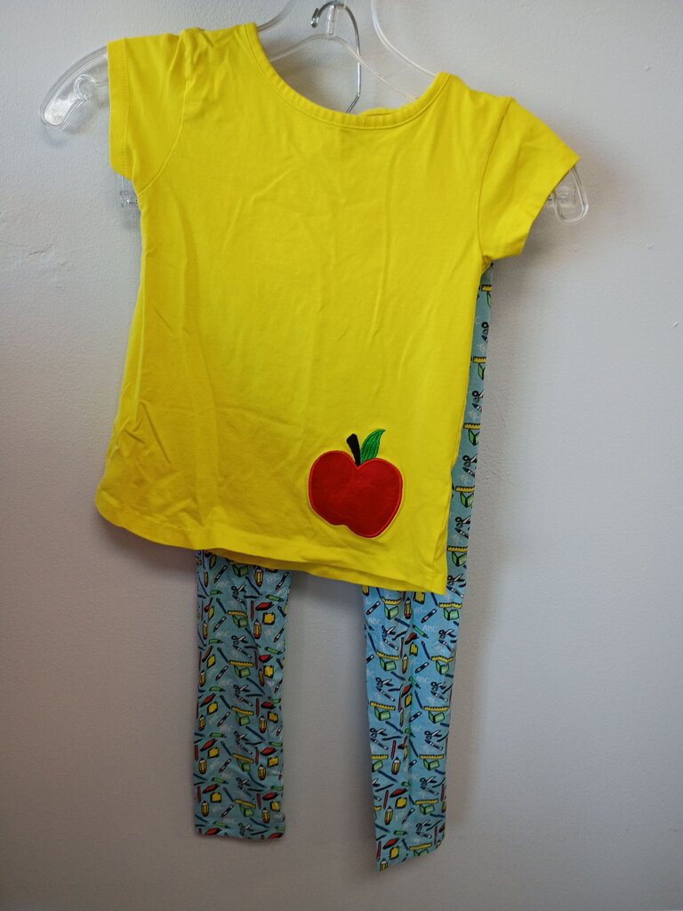 Yellow Apple Graphic T-Shirt and Blue Pants Set