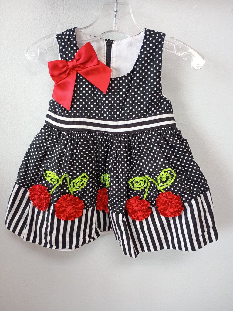 Cute Black Polka Dot Dress with Cherry Design
