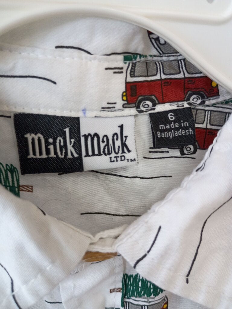 Mick Mack Long Sleeve Button-Up Shirt with Vintage Cars