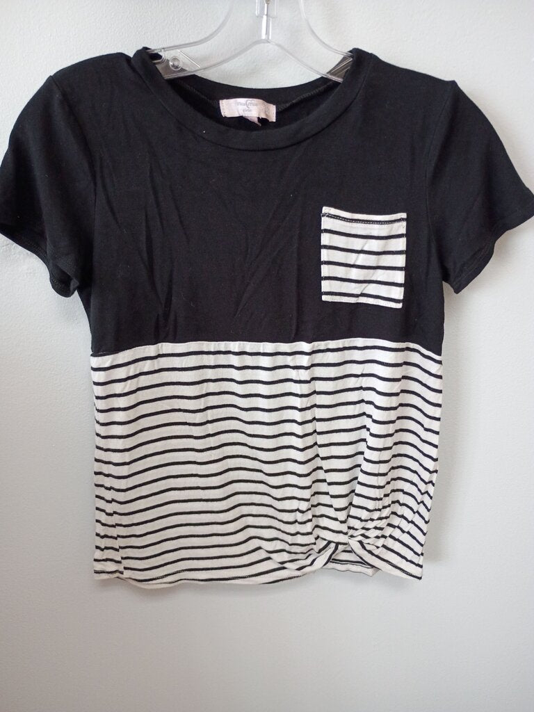 Black and White Striped Short Sleeve Girls' T-Shirt