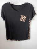 Black and Leopard Print Short Sleeve Top