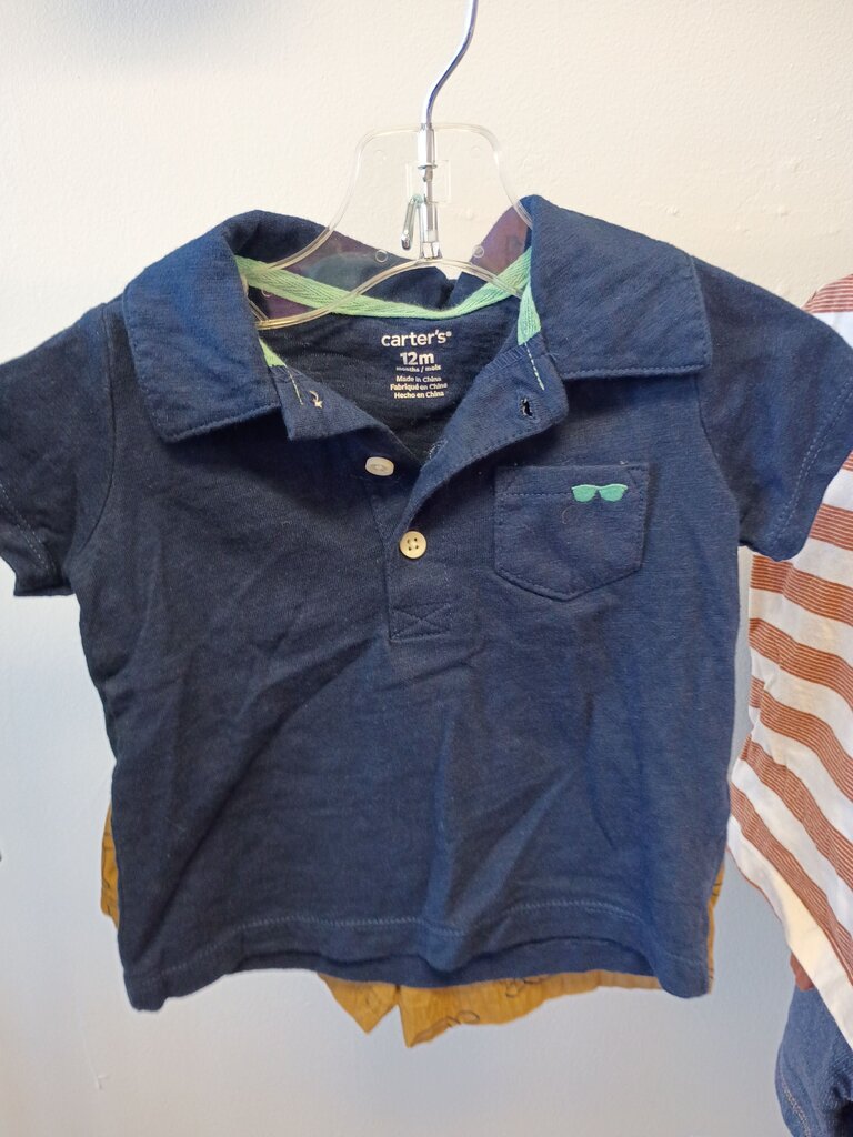 Carter's 12M Navy Polo Shirt and Sunglasses Print Shorts Set