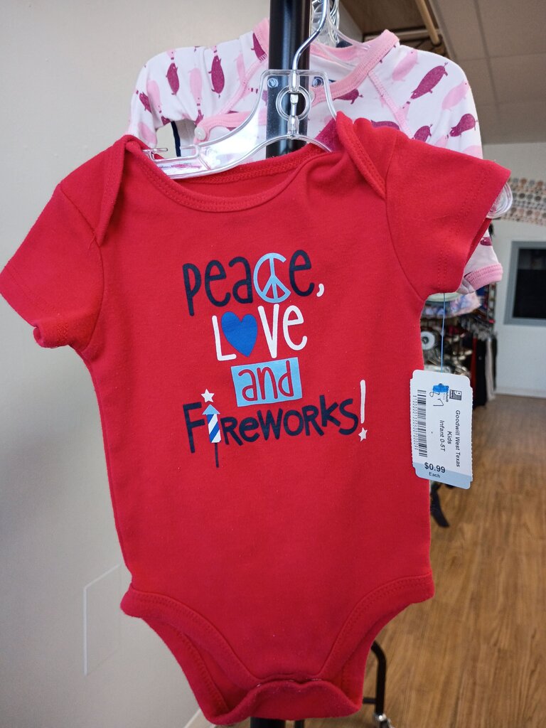 Peace Love Fireworks Red Onesie