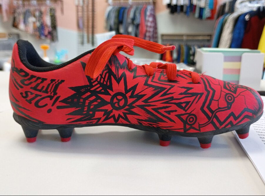 Puma Red and Black Soccer Cleats with Graphic Design