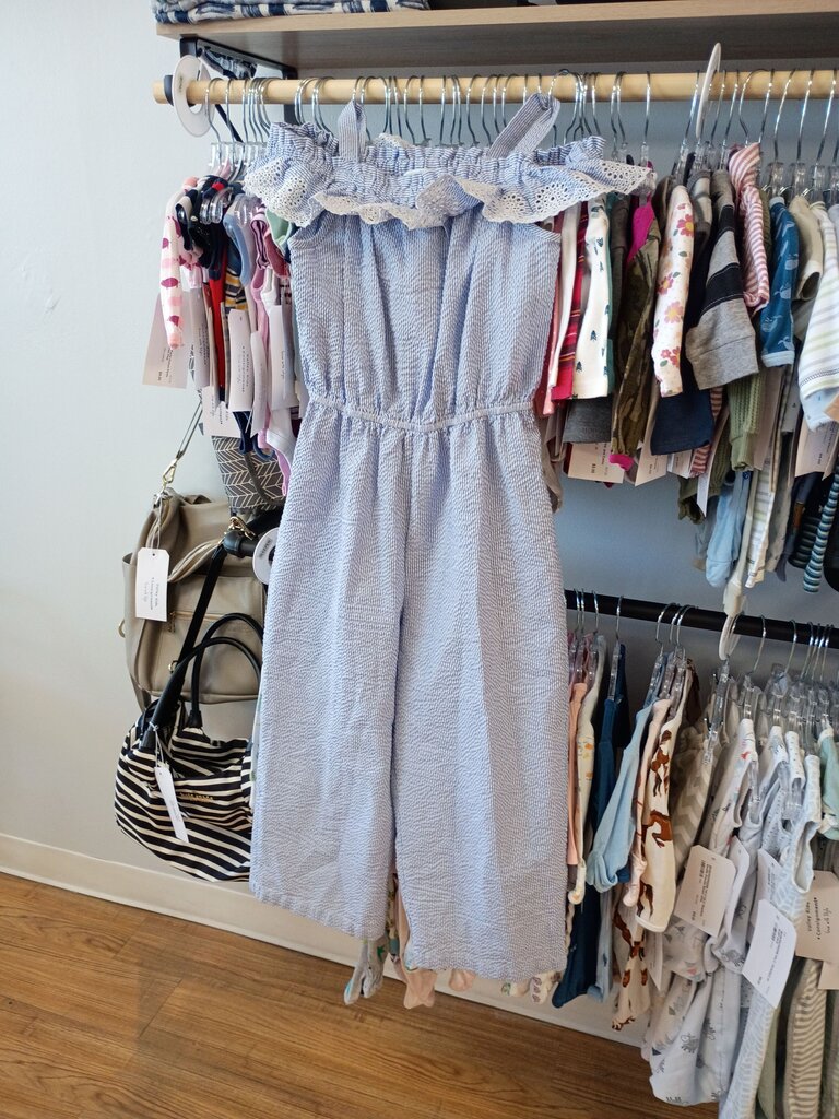 Blue Striped Ruffled Jumpsuit