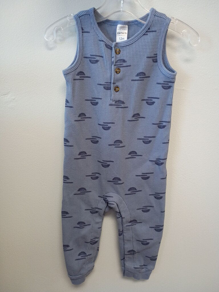 Carter's Boys Blue Waffle Knit Romper 12 Months