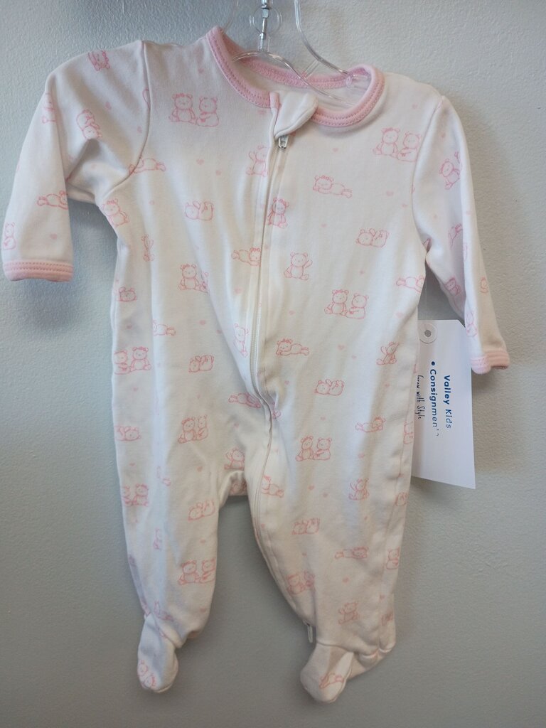 * Little Me White Sleeper with Pink Bear Print, size 3mos.
