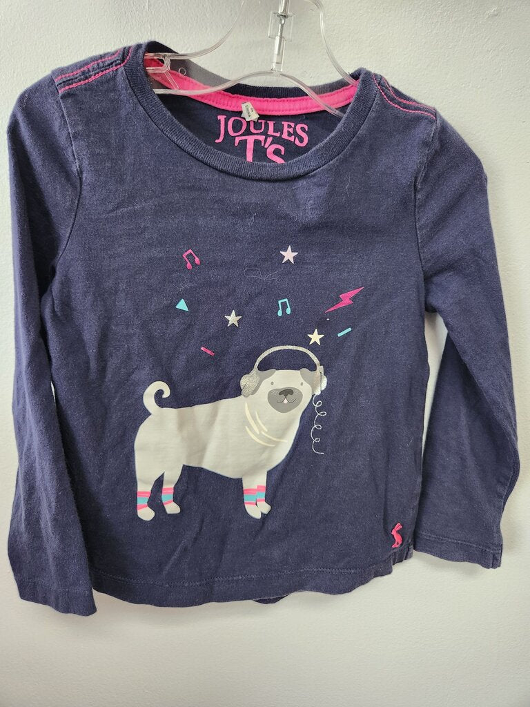 Joules Girls' Long Sleeve T-Shirt with Pug Design