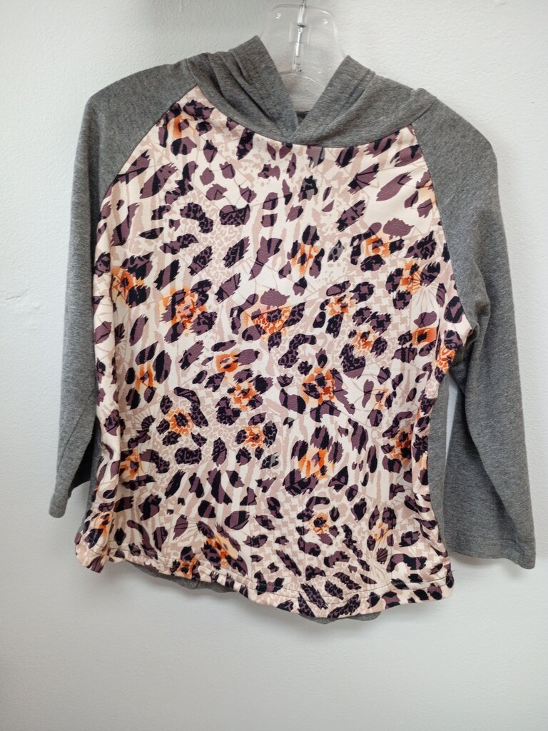 Girls' Grey and Leopard Print Long Sleeve Hoodie