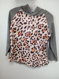 Girls' Grey and Leopard Print Long Sleeve Hoodie
