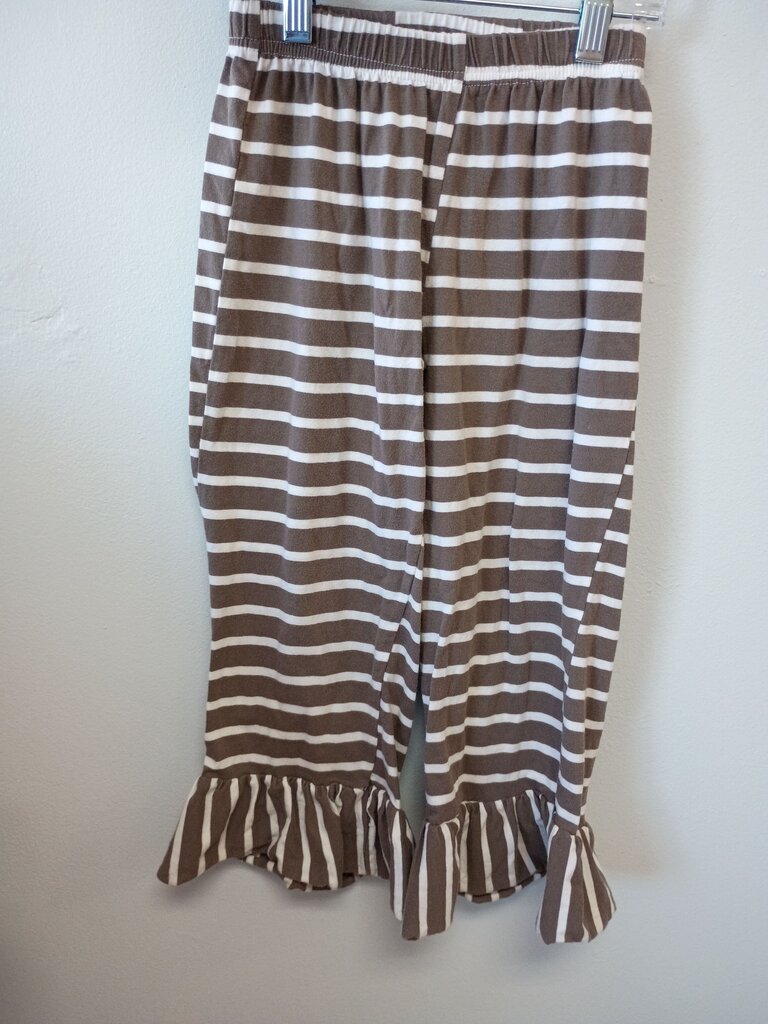 Sado Gray and White Striped Ruffle Leggings