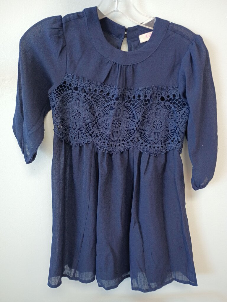 GB Girls Navy Blue Dress with Crochet Detail
