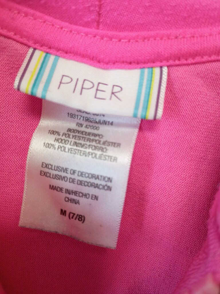 Piper Girls' Pink Zip-up Hoodie