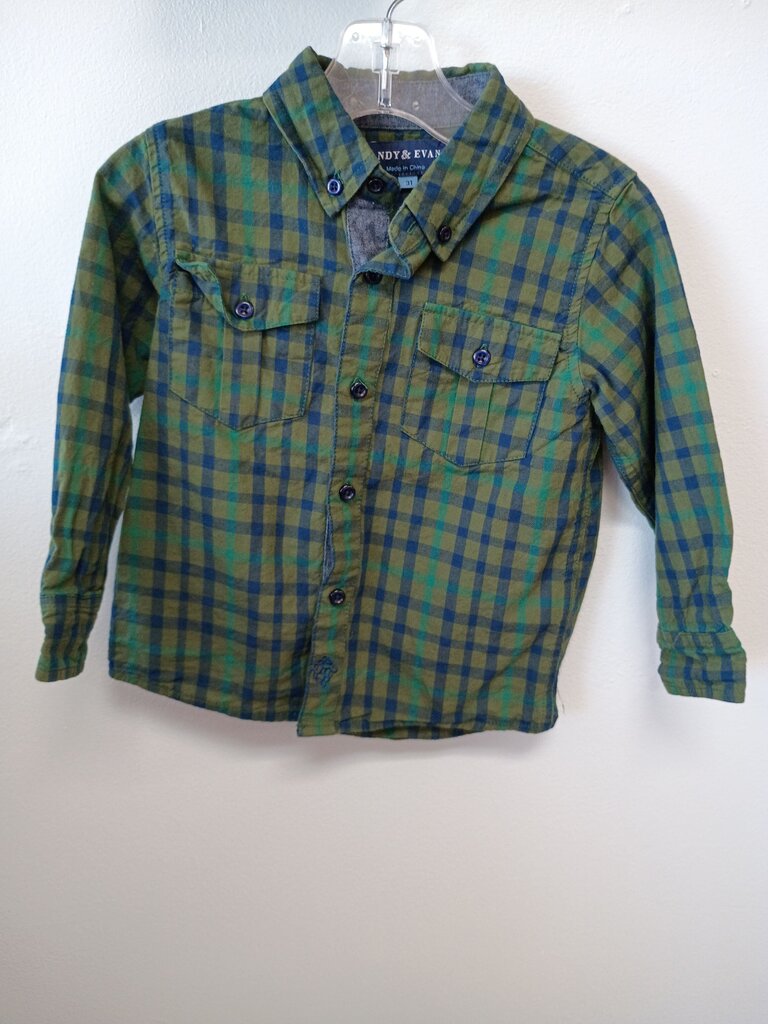 Andy & Evan Boys' Green and Blue Plaid Shirt