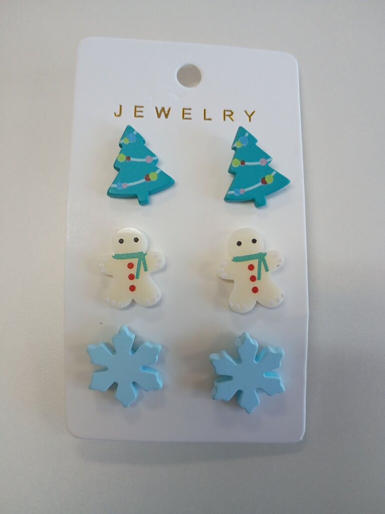 Winter-Themed Jewelry Set with Christmas Trees and Snowflakes