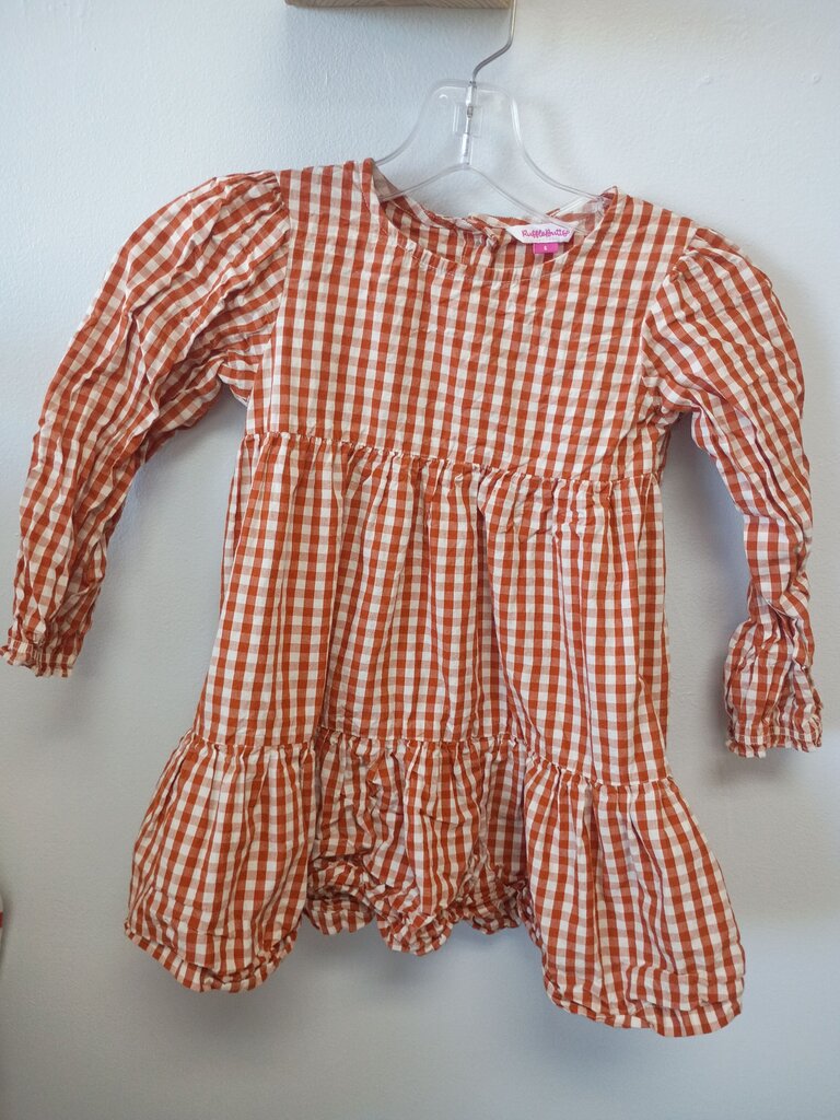 Girls' RuffleButts Orange Checked Dress