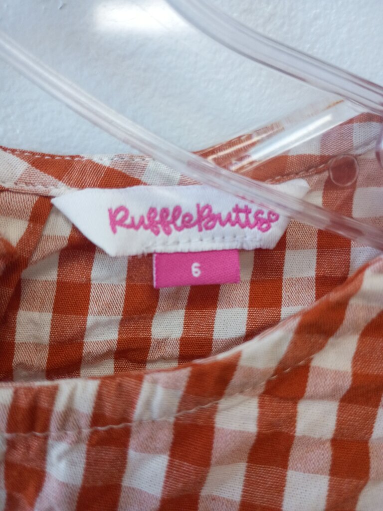 Girls' RuffleButts Orange Checked Dress