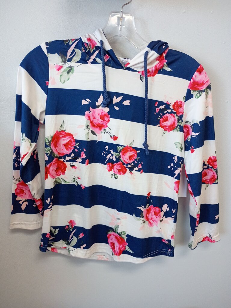Floral Striped Hooded Long Sleeve Shirt