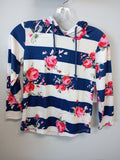 Floral Striped Hooded Long Sleeve Shirt