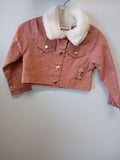 Little Lass Pink Cropped Jacket with Fur Collar