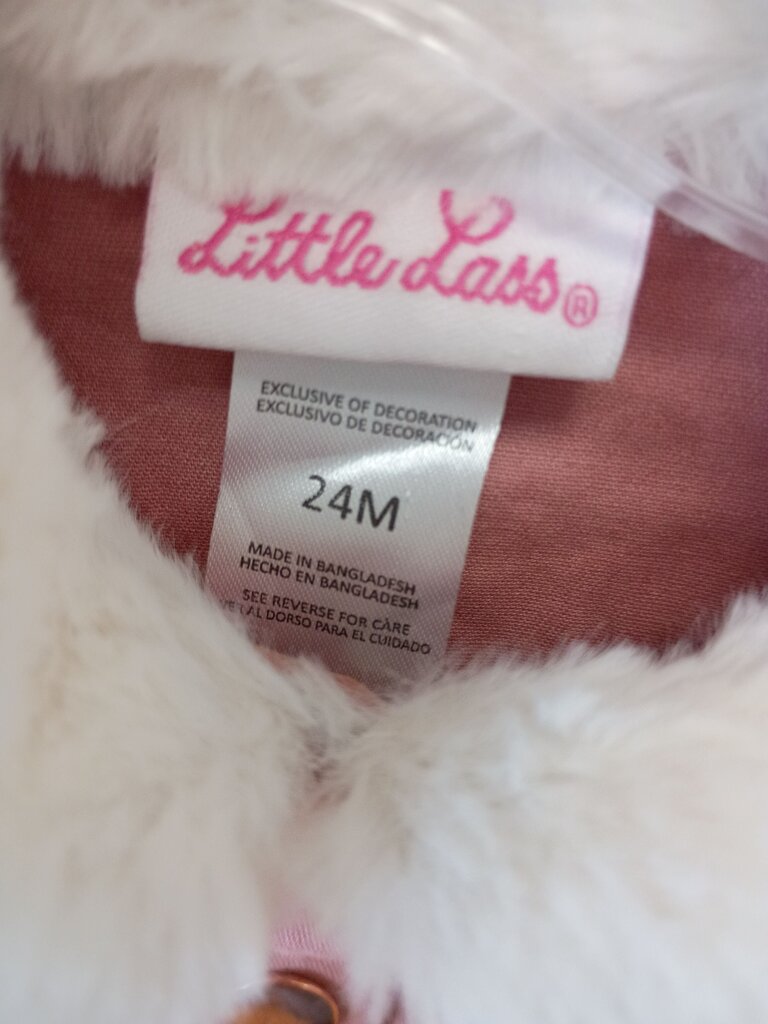 Little Lass Pink Cropped Jacket with Fur Collar