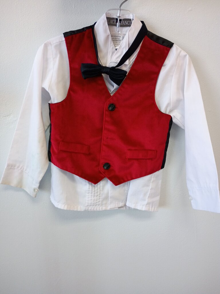 Red and Black Children's Dress Shirt with Bow Tie