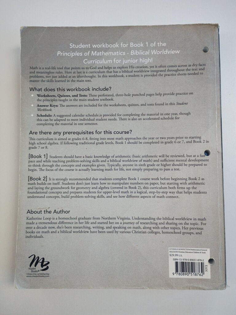 Principles of Mathematics Student Workbook Book 1